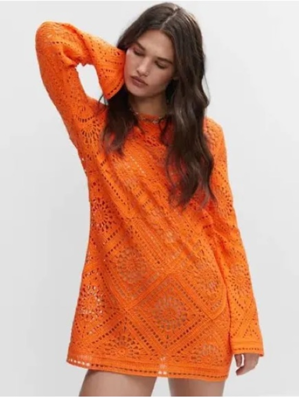 Joie Orange Crochet Openwork Coverup